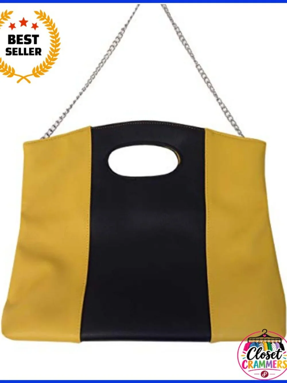 Synthetic Leather Fold Over Clutch Evening Bag with Chain Strap